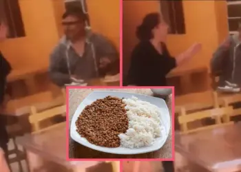 Mujer encuentra a su esposo e hijo disfrutando en pollería tras huir de sus lentejas