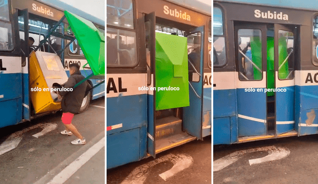 Usuarios en redes quedaron sorprendidos al ver al muchacho viajando con su carrito sanguchero en un bus de transporte público. Fotografía: cortesía.