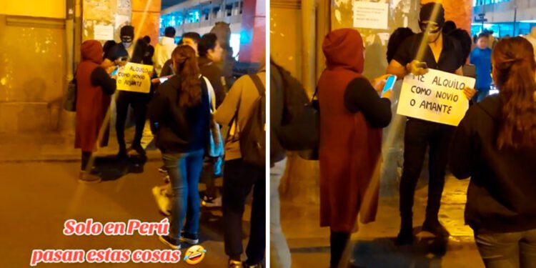 El joven decidió salir a las calles de Lima para ofrecer su insólito trabajo y no tardó en tener clientes. La escena causó furor en redes sociales.. Fotografía: cortesía.