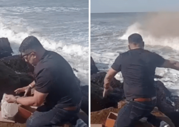 Fueron a tirar las cenizas de su abuelo al mar pero el viento arruinó la despedida