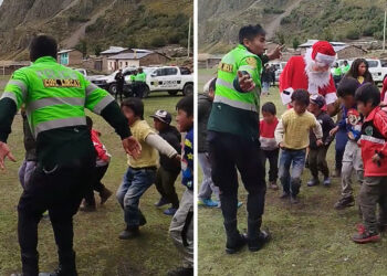 Policía conmueve bailando huaylas con niños en chocolatada navideña: «No todos son malos» (VÍDEO)