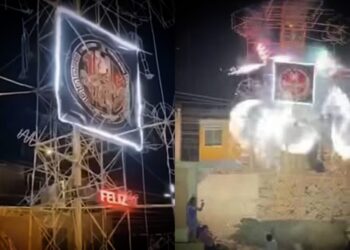 Queman castillo de fuegos artificiales con símbolo de organización criminal ‘Los Pulpos’